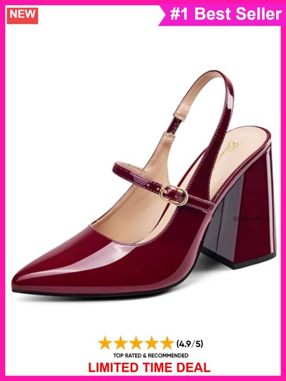 Chunky Slingback Mary Jane Pumps Block Heel Pointed Toe Work Wedding